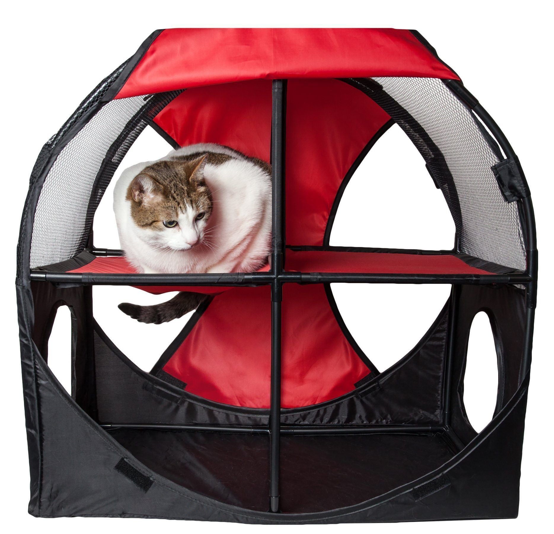 Pet Life ® Kitty-Play Collapsible Travel Interactive Kitty Cat Tree Maze House Lounger Tunnel Lounge