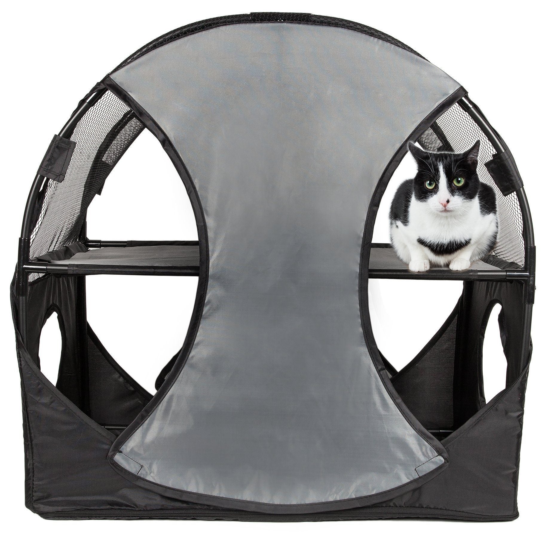 Pet Life Kitty-Play Collapsible Travel Interactive Kitty Cat Tree Maze House Lounger Tunnel Lounge