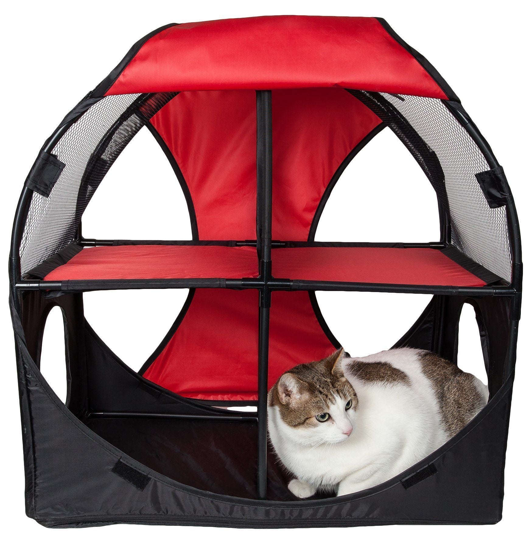 Pet Life Kitty-Play Collapsible Travel Interactive Kitty Cat Tree Maze House Lounger Tunnel Lounge