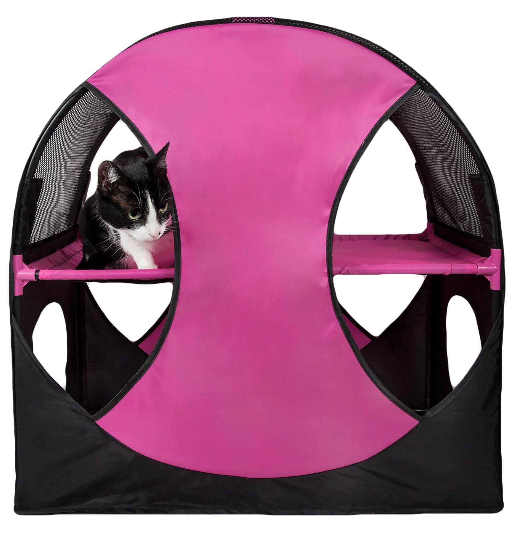 Pet Life Kitty-Play Collapsible Travel Interactive Kitty Cat Tree Maze House Lounger Tunnel Lounge