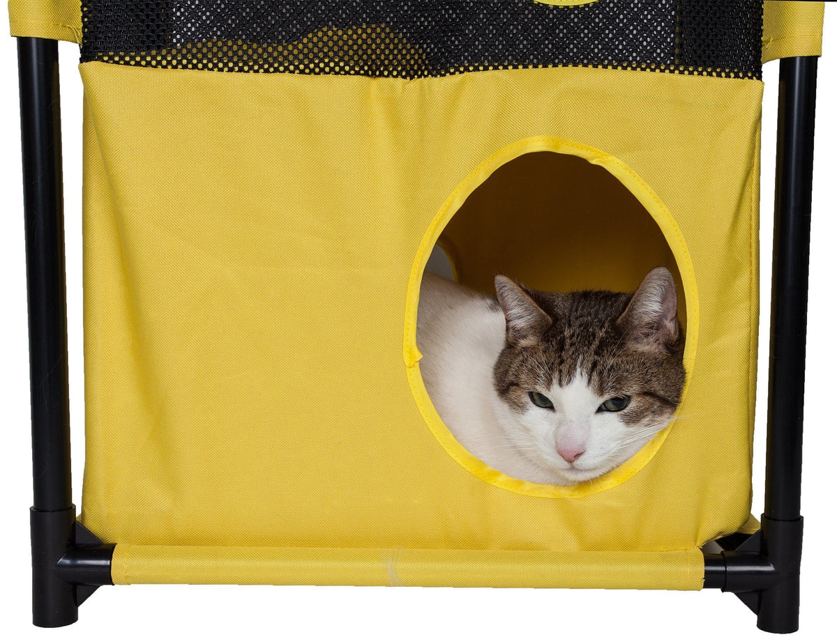 Pet Life Kitty-Square Collapsible Travel Interactive Kitty Cat Tree Maze House Lounger Tunnel Lounge