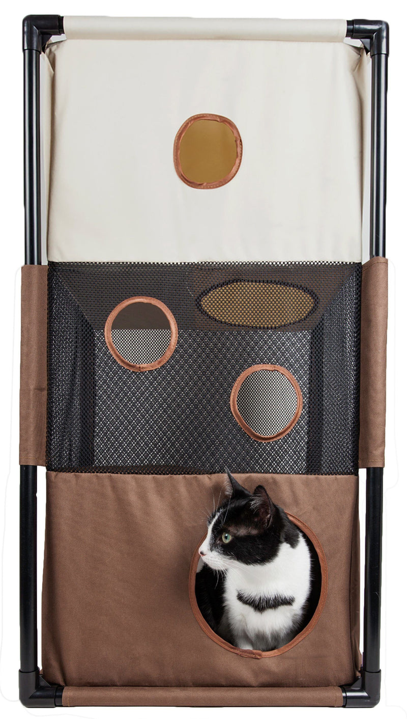 Pet Life Kitty-Square Collapsible Travel Interactive Kitty Cat Tree Maze House Lounger Tunnel Lounge