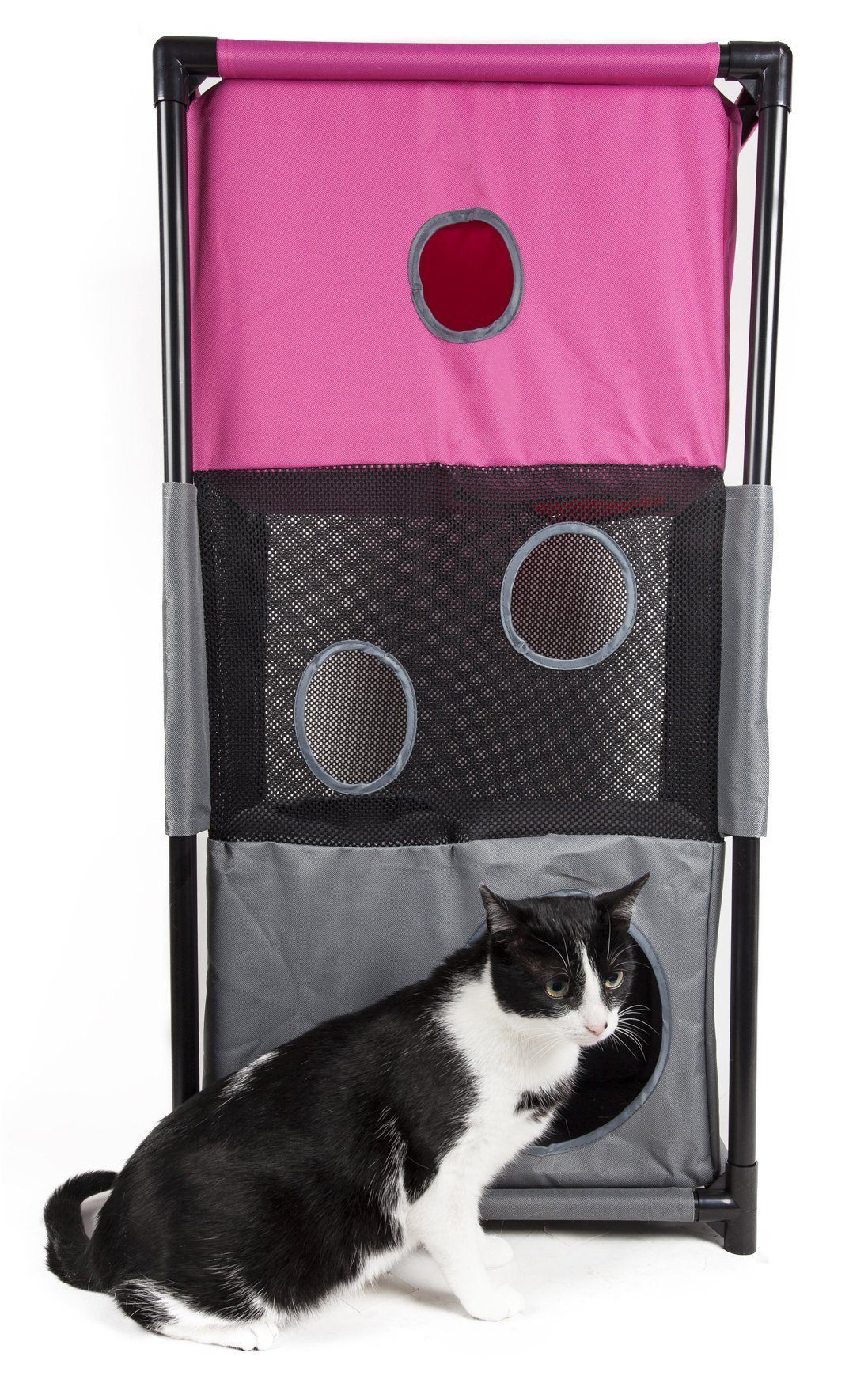 Pet Life Kitty-Square Collapsible Travel Interactive Kitty Cat Tree Maze House Lounger Tunnel Lounge