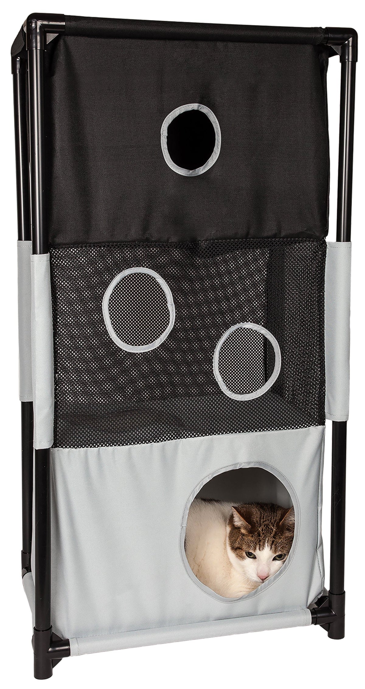 Pet Life Kitty-Square Collapsible Travel Interactive Kitty Cat Tree Maze House Lounger Tunnel Lounge