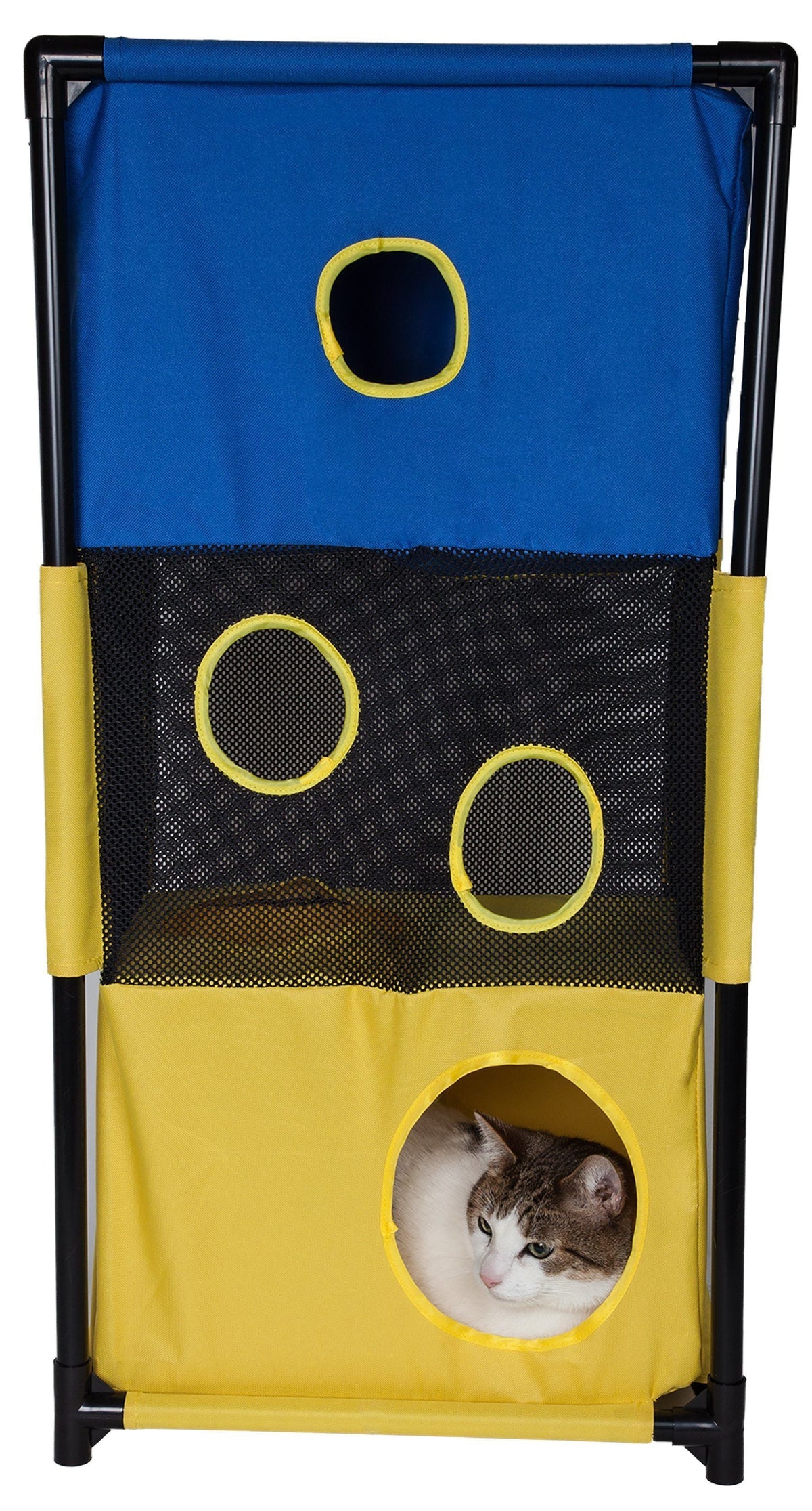Pet Life Kitty-Square Collapsible Travel Interactive Kitty Cat Tree Maze House Lounger Tunnel Lounge