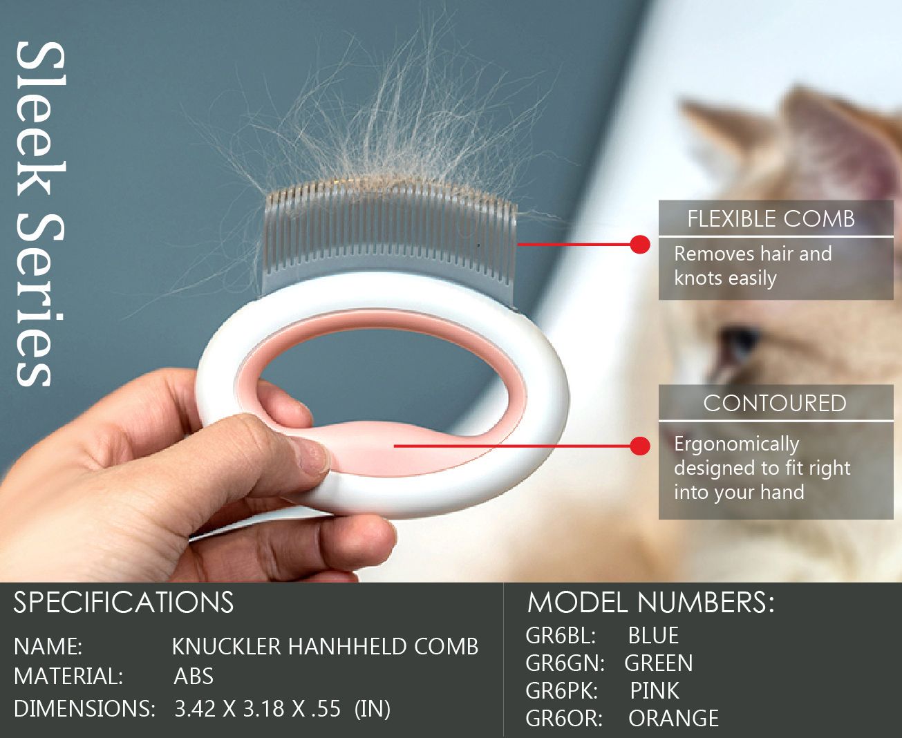 Pet Life Knuckler Handheld Travel Flexible Grooming Pet Rake Comb