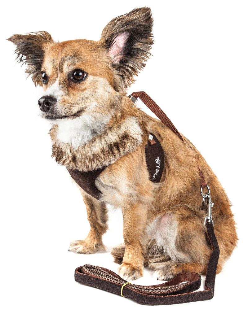 Pet Life Luxe Furracious 2-In-1 Adjustable Dog Harness and Leash with Detachable Fur Collar