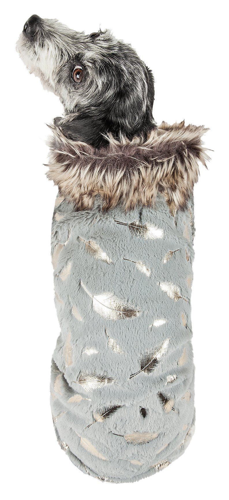 Pet Life Luxe Gold-Wagger Gold-Leaf Fashion Designer Fur Dog Coat