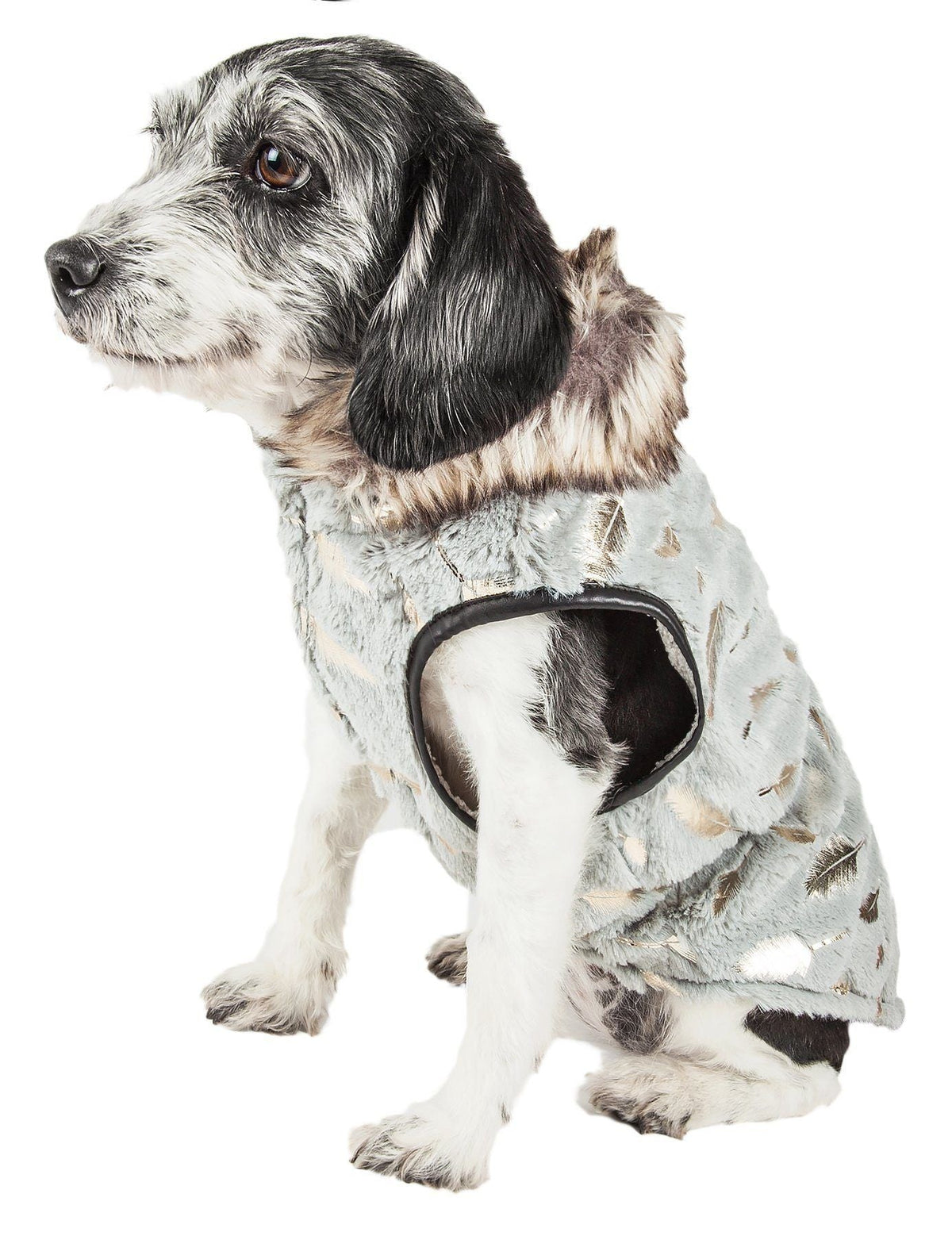 Pet Life Luxe Gold-Wagger Gold-Leaf Fashion Designer Fur Dog Coat