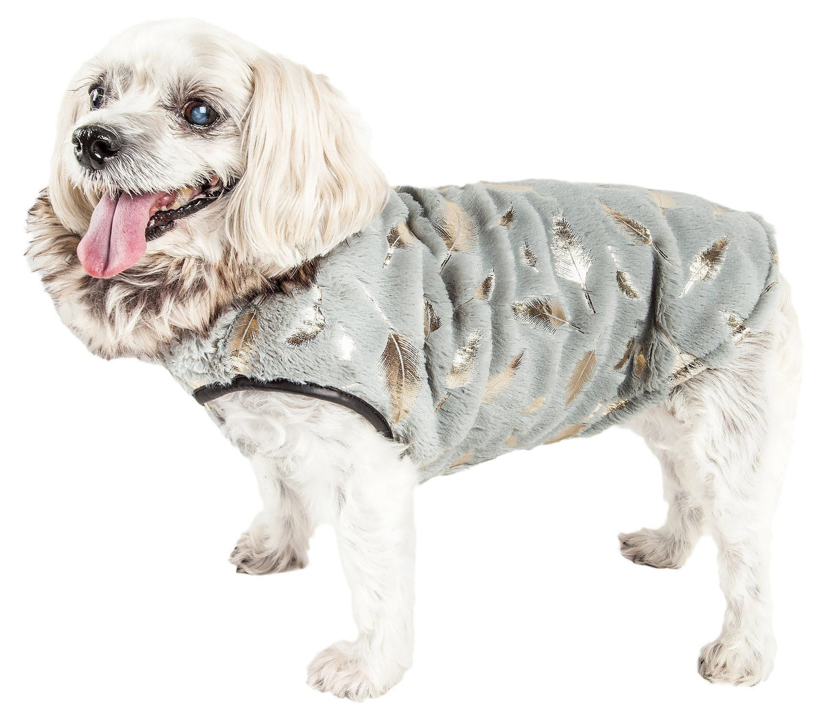 Pet Life Luxe Gold-Wagger Gold-Leaf Fashion Designer Fur Dog Coat