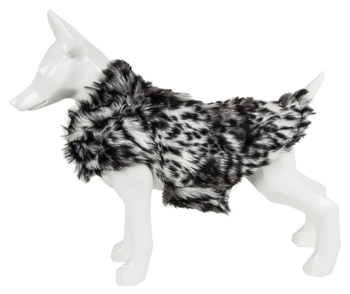 Pet Life Luxe Paw Dropping Designer Gray-Scale Tiger Pattern Mink Fur Dog Coat