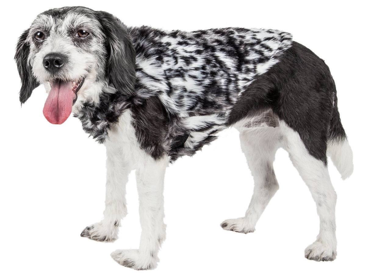 Pet Life Luxe Paw Dropping Designer Gray-Scale Tiger Pattern Mink Fur Dog Coat