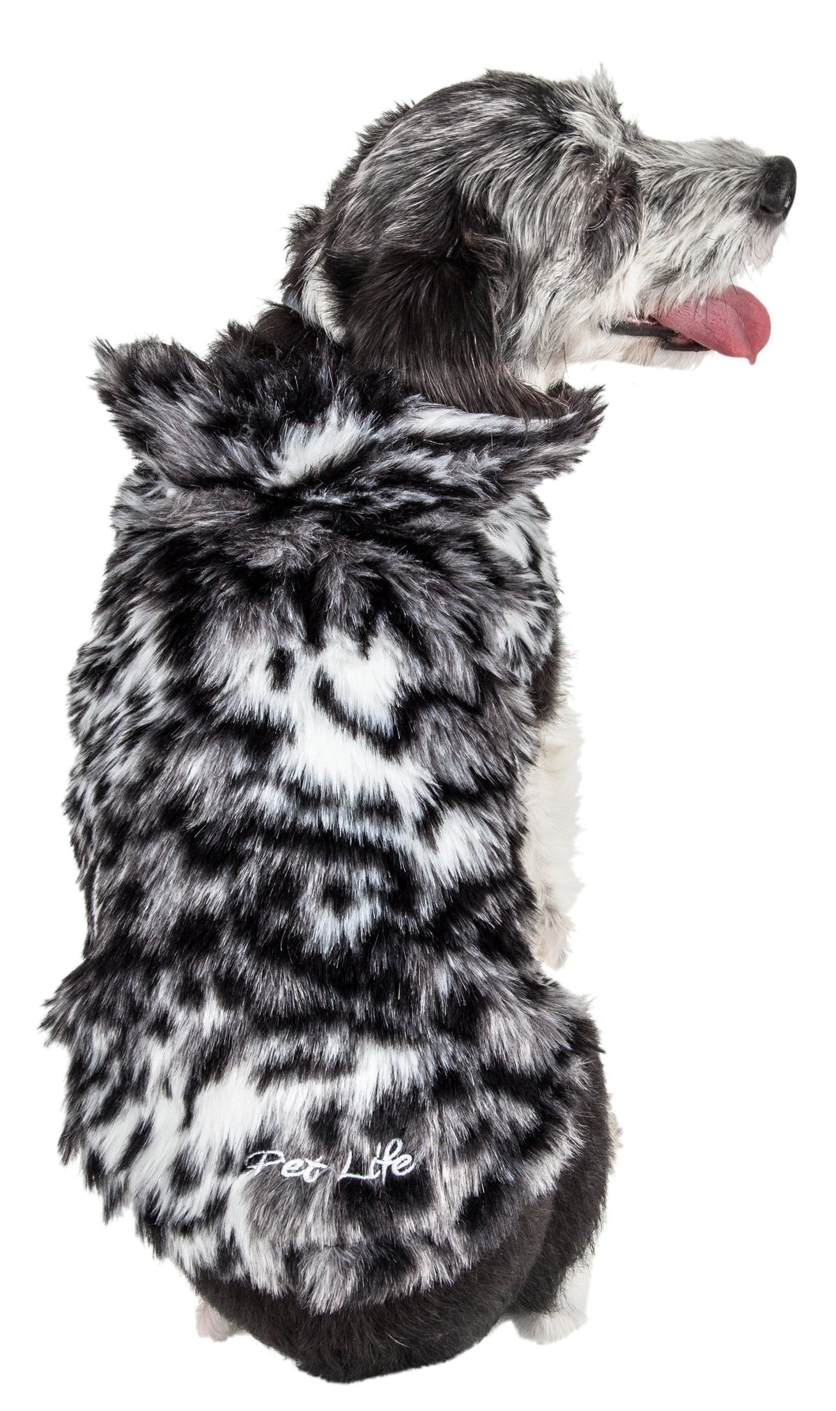 Pet Life Luxe Paw Dropping Designer Gray-Scale Tiger Pattern Mink Fur Dog Coat