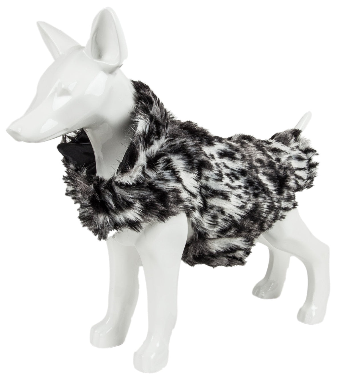 Pet Life Luxe Paw Dropping Designer Gray-Scale Tiger Pattern Mink Fur Dog Coat