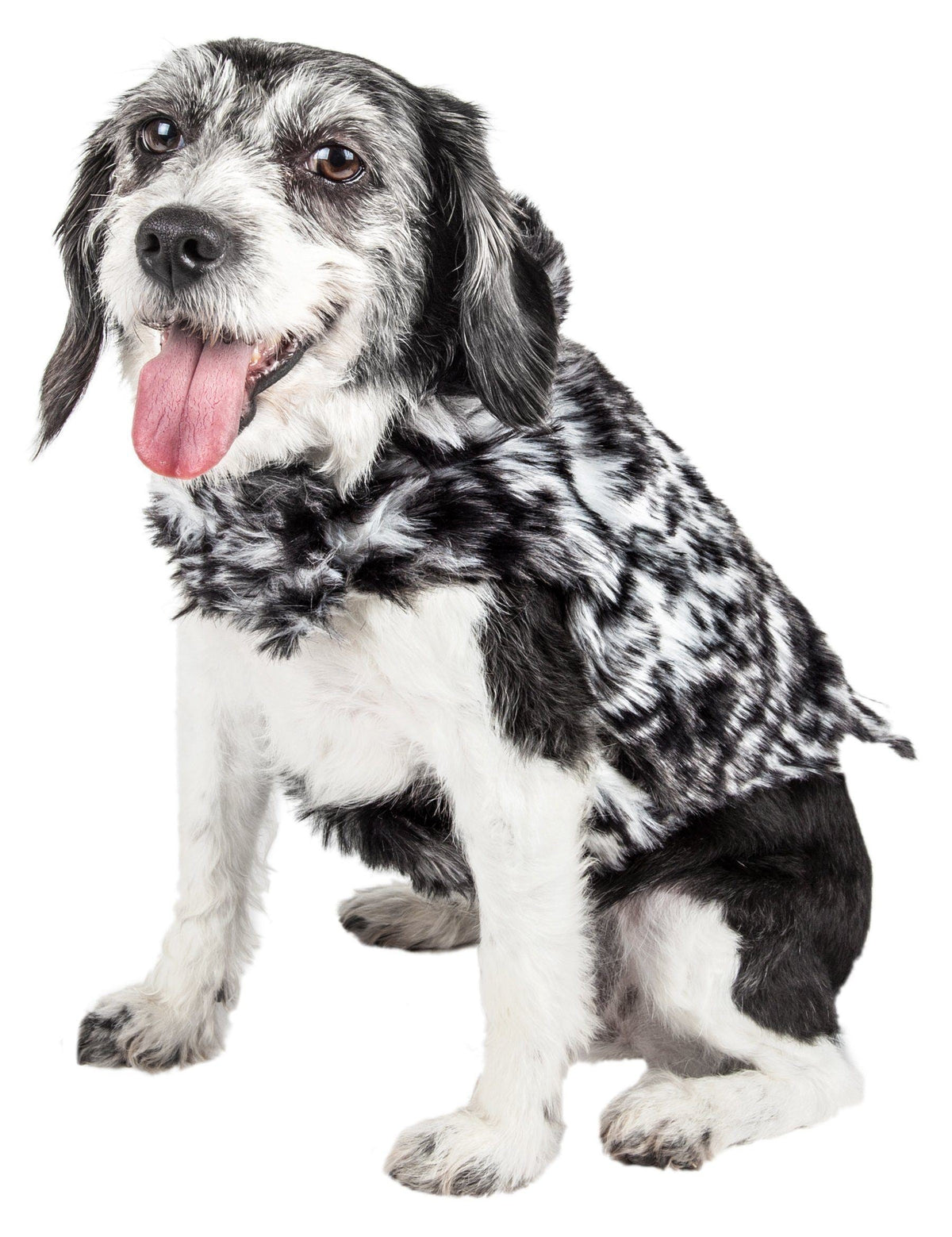 Pet Life Luxe Paw Dropping Designer Gray-Scale Tiger Pattern Mink Fur Dog Coat