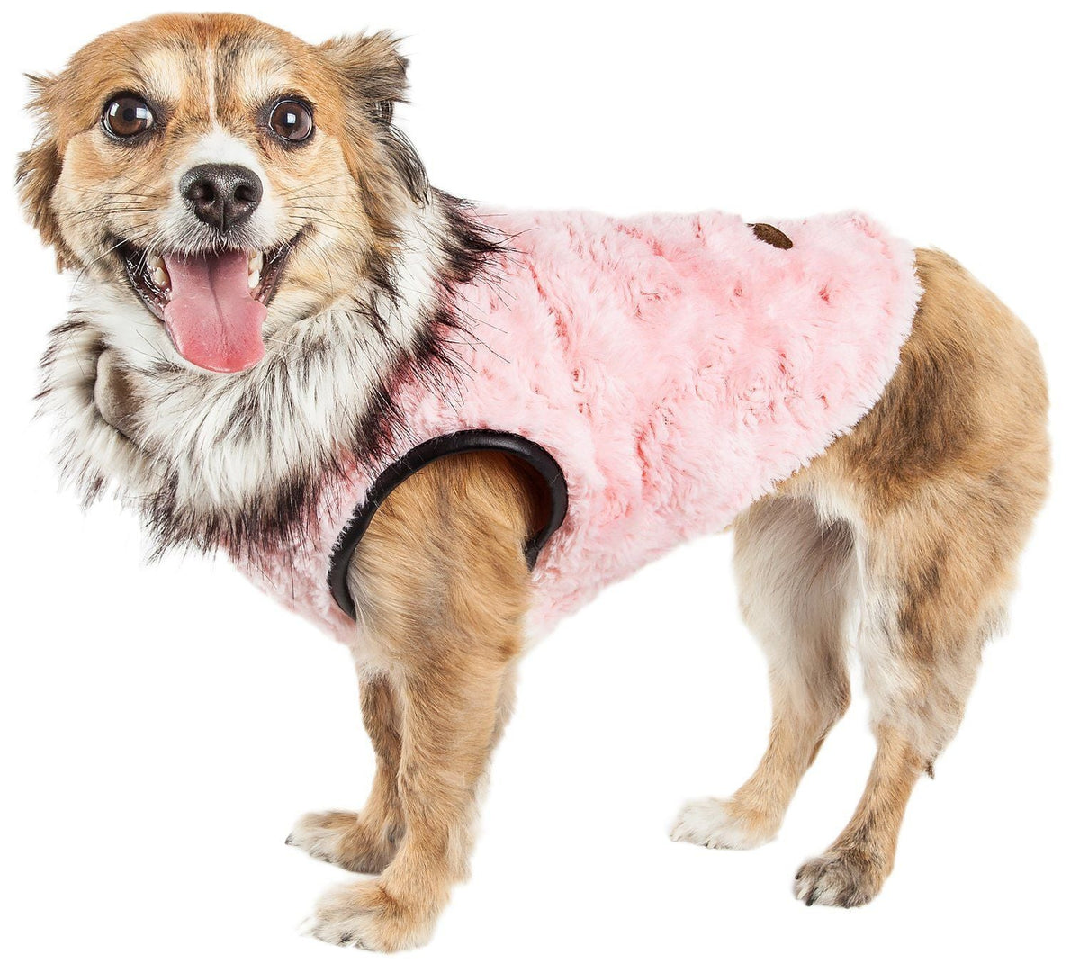 Pet Life Luxe Pinkachew Charming Fashion Mink Fur Dog Coat