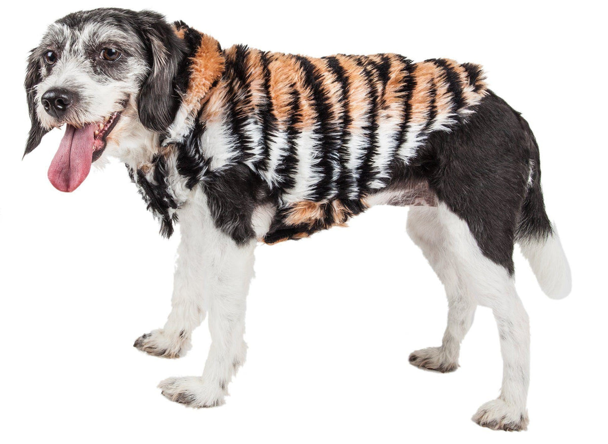 Pet Life Luxe Tigerbone Tiger-Patterned Mink Fashion Fur Dog Jacket