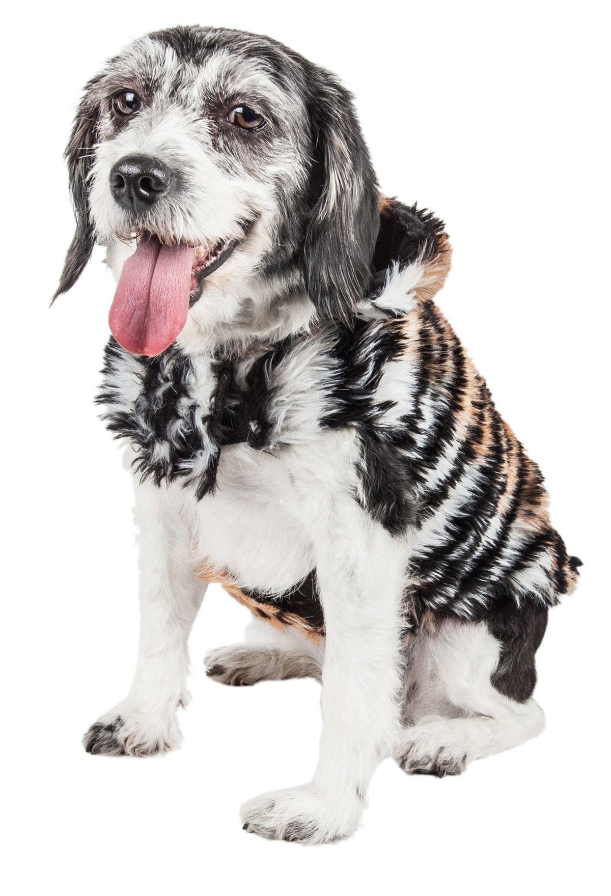 Pet Life Luxe Tigerbone Tiger-Patterned Mink Fashion Fur Dog Jacket