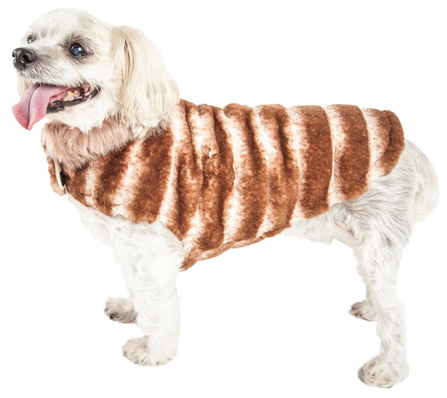 Pet Life ® Luxe Tira-Poochoo Tiramisu Patterned Mink Fur Designer Dog Jacket