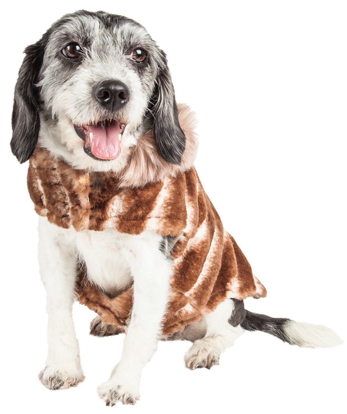 Pet Life Luxe Tira-Poochoo Tiramisu Patterned Mink Fur Designer Dog Jacket