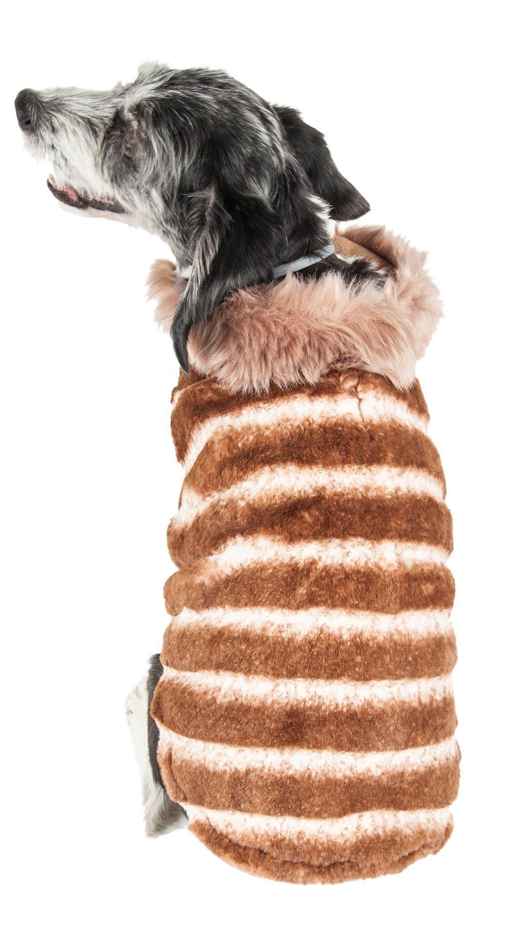 Pet Life Luxe Tira-Poochoo Tiramisu Patterned Mink Fur Designer Dog Jacket