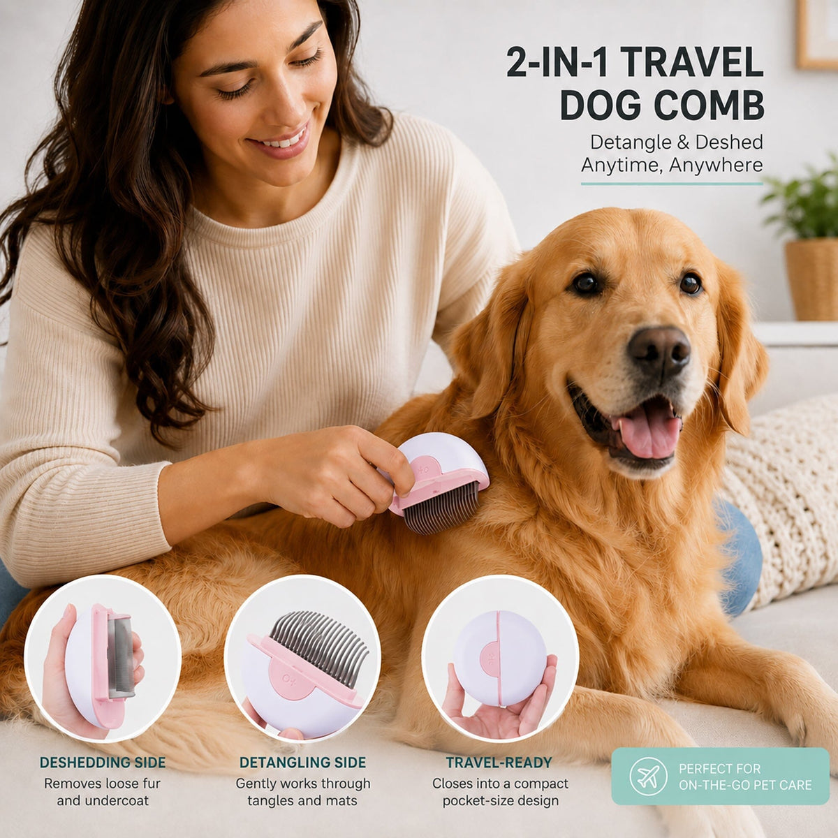 Pet Life LYNX 2-in-1 Travel Connecting Grooming Pet Comb and Deshedder | HT Animal Supply