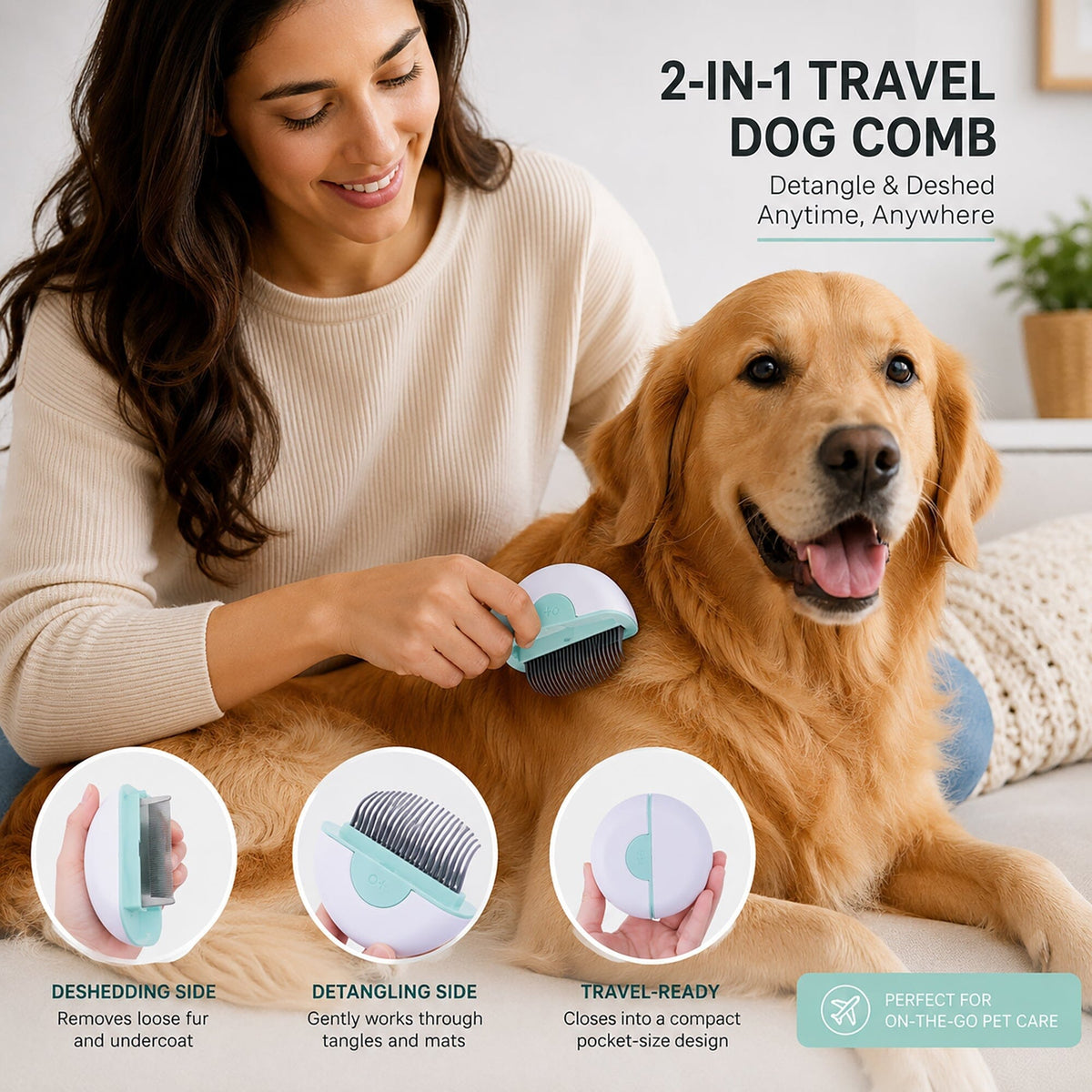 Pet Life LYNX 2-in-1 Travel Connecting Grooming Pet Comb and Deshedder | HT Animal Supply
