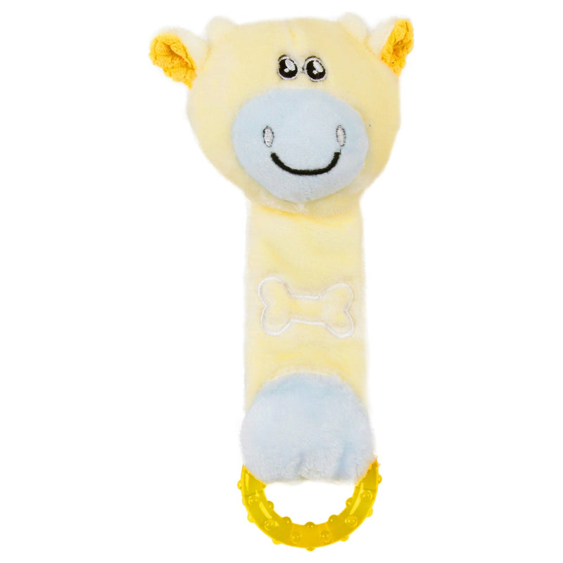 Pet Life Moo-Born Plush Squeaky and Crinkle Newborn Rubber Teething Cat and Dog Toy | HT Animal Supply