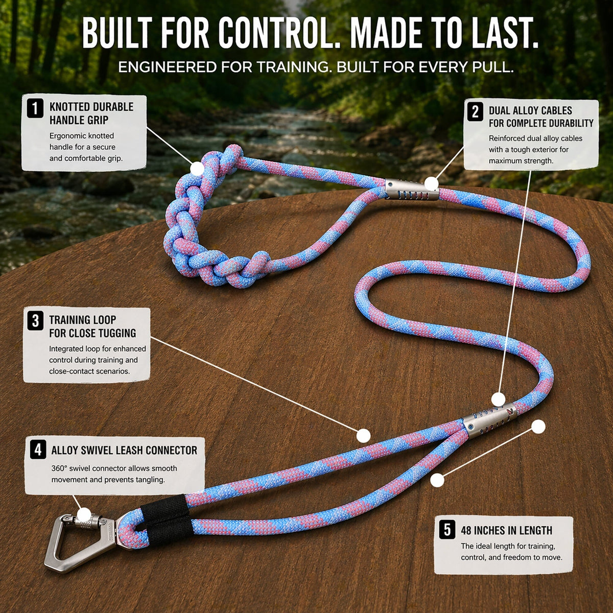 Pet Life Neo-Craft Handmade One-Piece Knot-Gripped Training Dog Leash