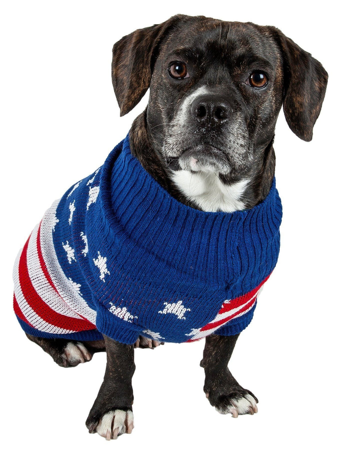 Pet Life Patriot Independence Star Heavy Knitted Fashion Ribbed Turtle Neck Dog Sweater
