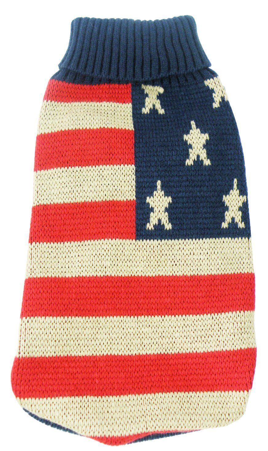 Pet Life Patriot Independence Star Heavy Knitted Fashion Ribbed Turtle Neck Dog Sweater