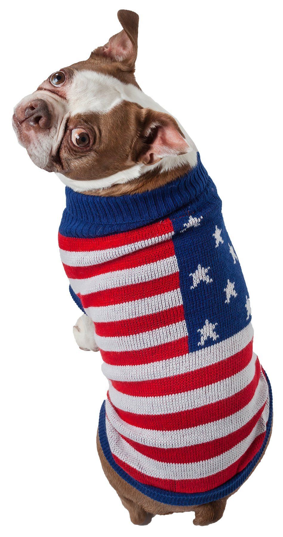 Pet Life Patriot Independence Star Heavy Knitted Fashion Ribbed Turtle Neck Dog Sweater