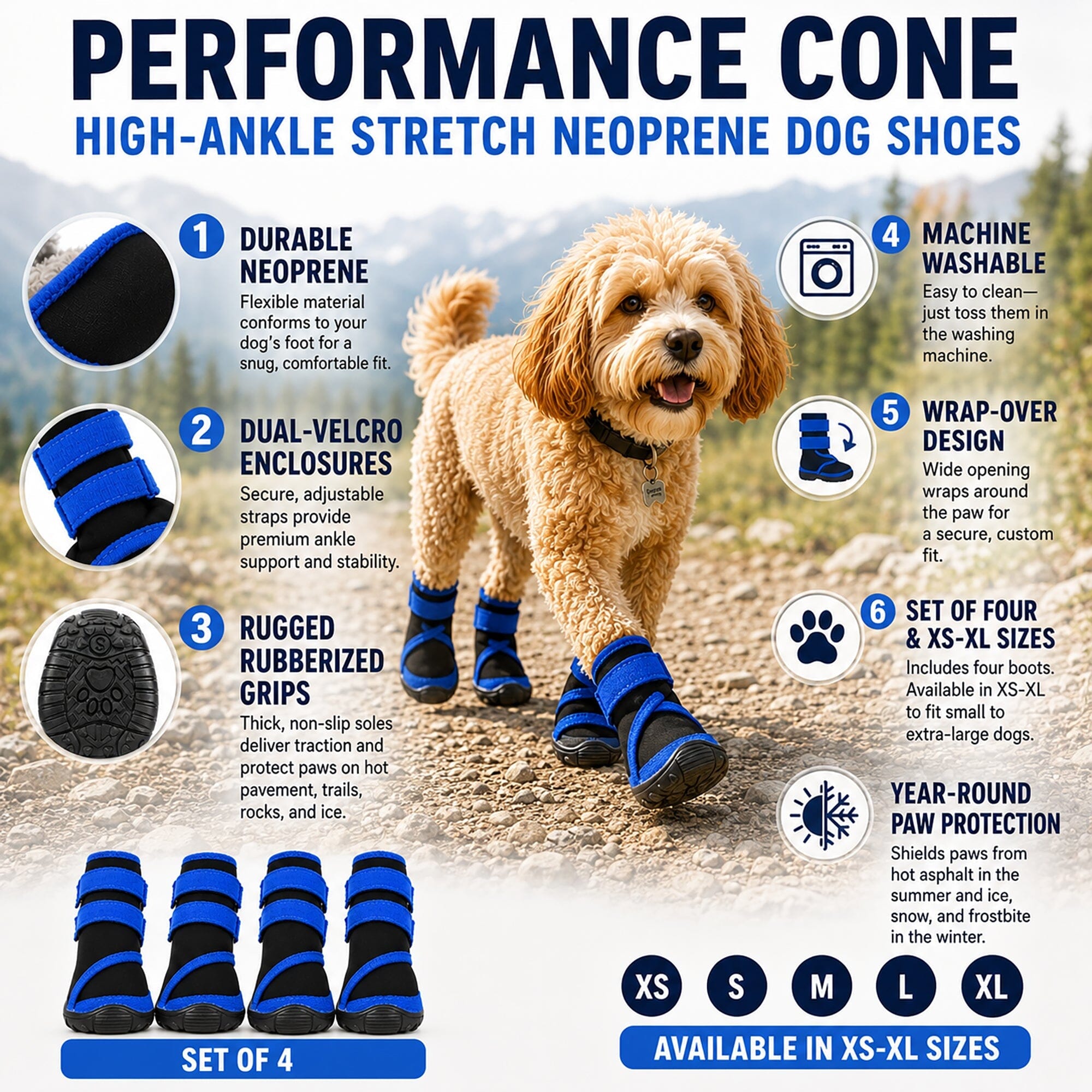 Pet Life Performance-Coned Premium Stretch High Ankle Support Dog Shoes - Set Of 4 | HT Animal Supply