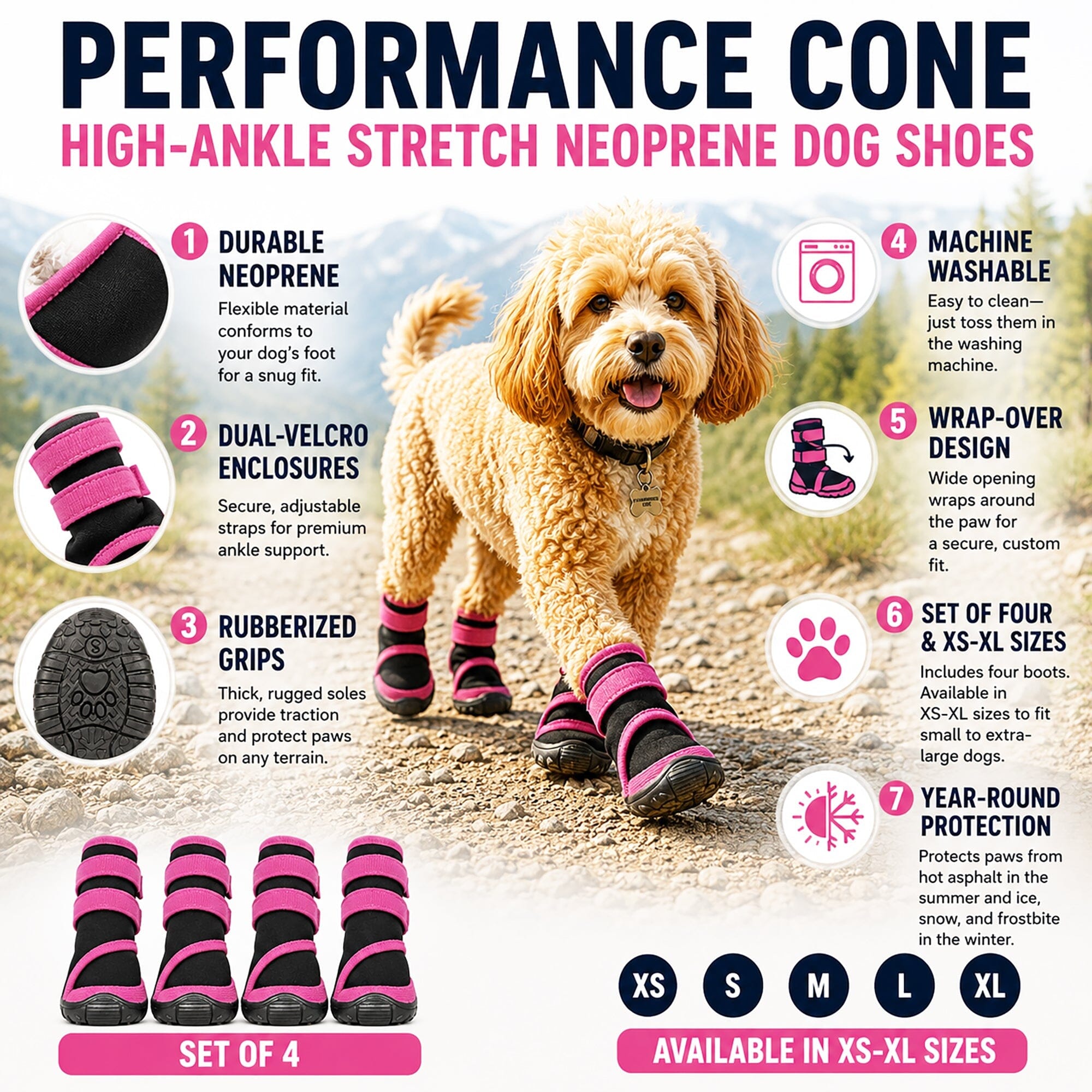 Pet Life Performance-Coned Premium Stretch High Ankle Support Dog Shoes - Set Of 4 | HT Animal Supply