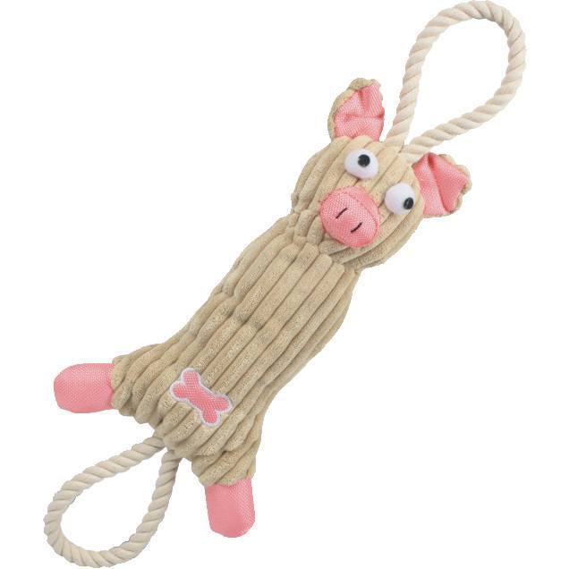 Pet Life Plush Cow Natural Jute Rope and Squeak Tugging Plush Dog Toy