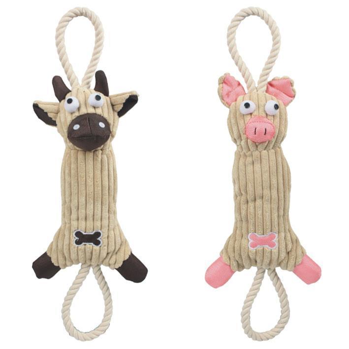 Pet Life ® Plush Cow Natural Jute Rope and Squeak Tugging Plush Dog Toy