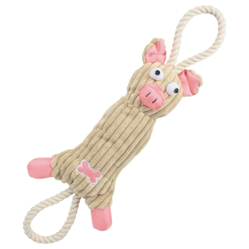 Pet Life Plush Cow Natural Jute Rope and Squeak Tugging Plush Dog Toy | HT Animal Supply