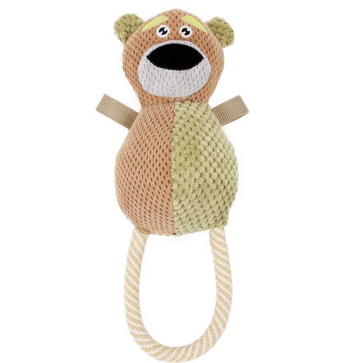 Pet Life Huggabear Natural Jute Squeaking and Tug Plush Dog Toy