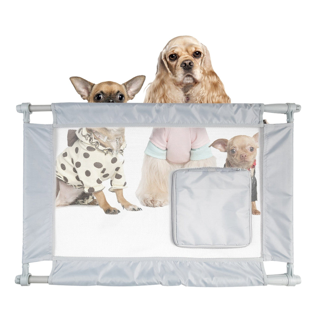 Pet Life Porta Gate Anti-Drilling Nylon Mesh Collapsible Folding Travel Safety Pet Cat Dog Gate w/ Zippered Entrance