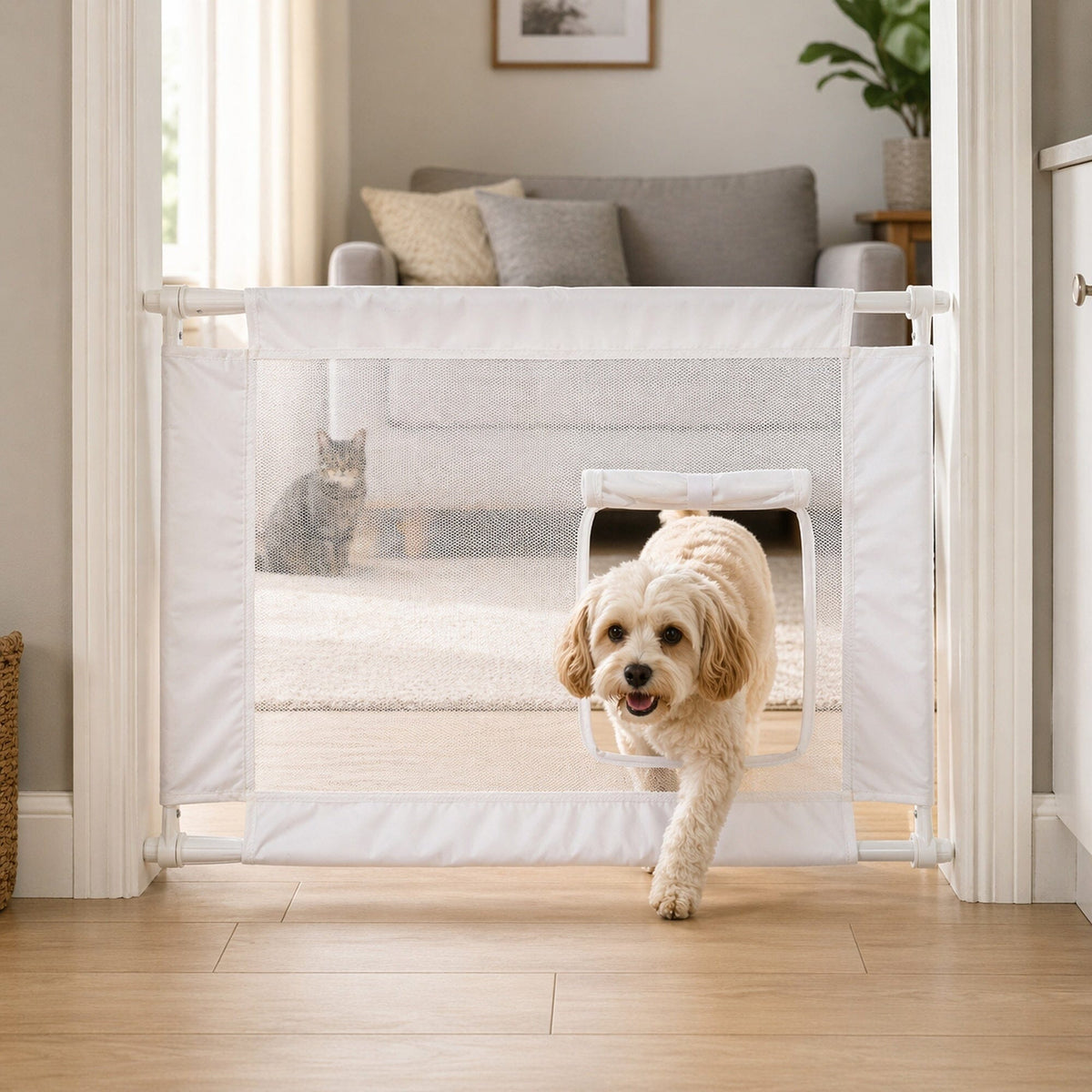 Pet Life Porta Gate Anti-Drilling Nylon Mesh Collapsible Folding Travel Safety Pet Cat Dog Gate w/ Zippered Entrance