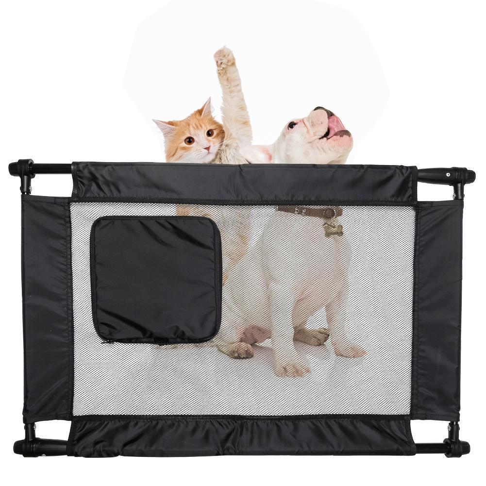 Pet Life ® Porta Gate Anti-Drilling Nylon Mesh Collapsible Folding Travel Safety Pet Cat Dog Gate w/ Zippered Entrance