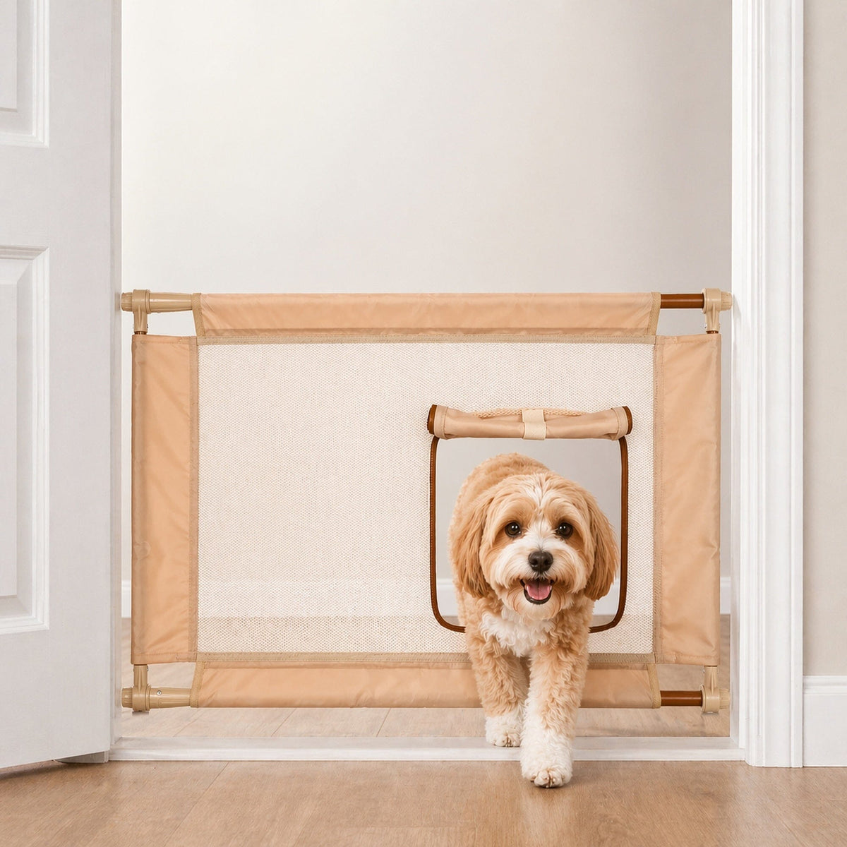 Pet Life Porta Gate Anti-Drilling Nylon Mesh Collapsible Folding Travel Safety Pet Cat Dog Gate w/ Zippered Entrance