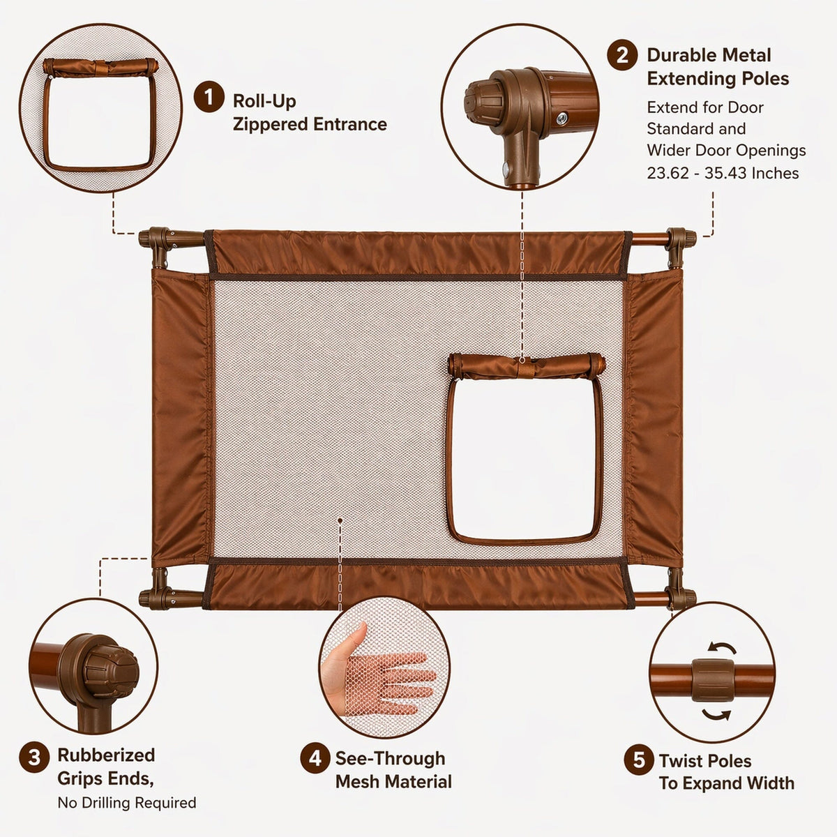 Pet Life Porta Gate Anti-Drilling Nylon Mesh Collapsible Folding Travel Safety Pet Cat Dog Gate w/ Zippered Entrance