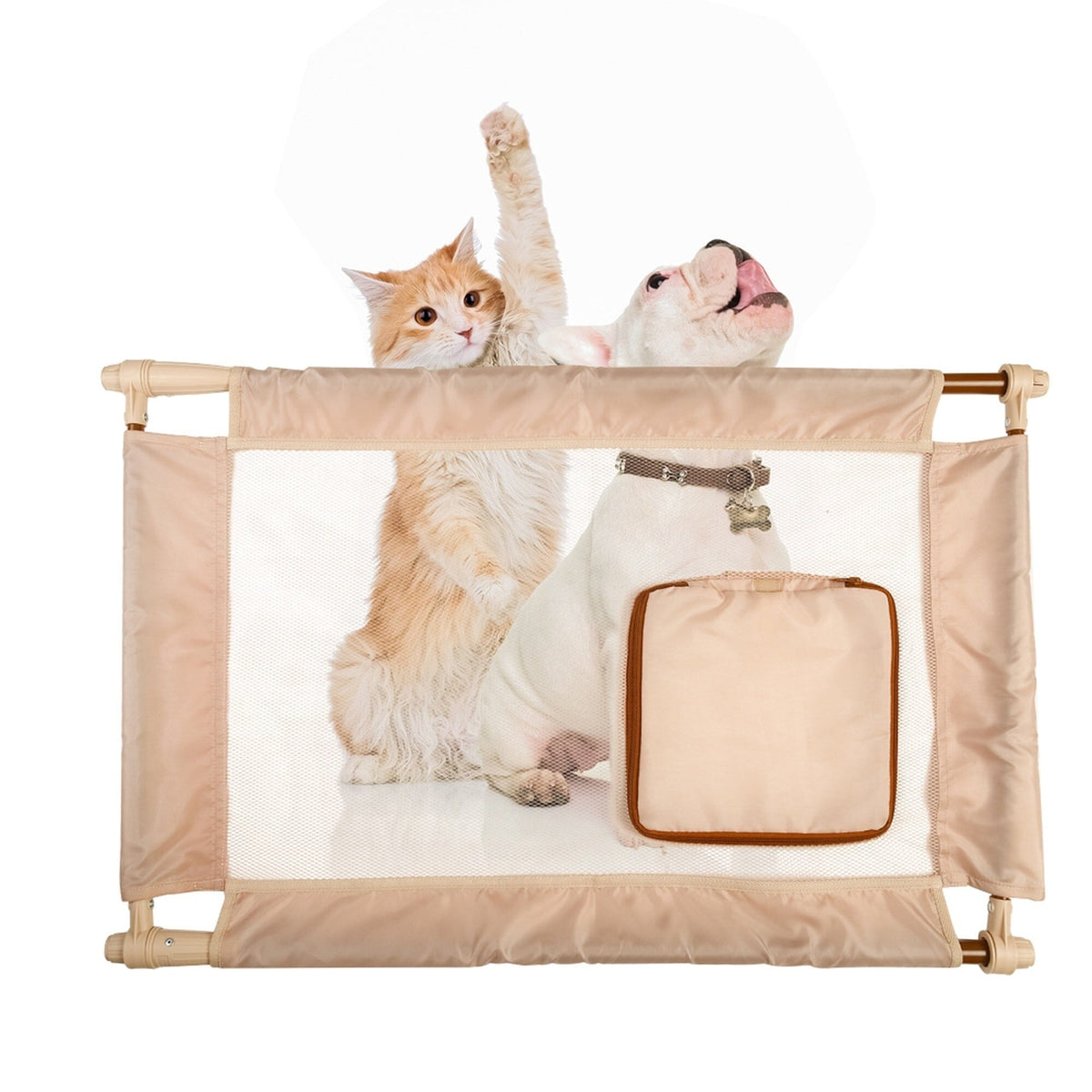 Pet Life Porta Gate Anti-Drilling Nylon Mesh Collapsible Folding Travel Safety Pet Cat Dog Gate w/ Zippered Entrance