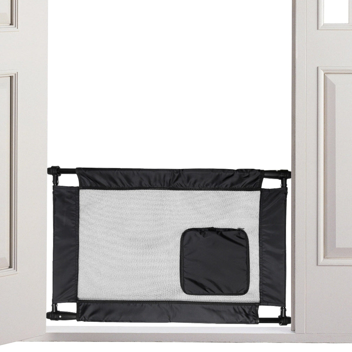 Pet Life Porta Gate Anti-Drilling Nylon Mesh Collapsible Folding Travel Safety Pet Cat Dog Gate w/ Zippered Entrance