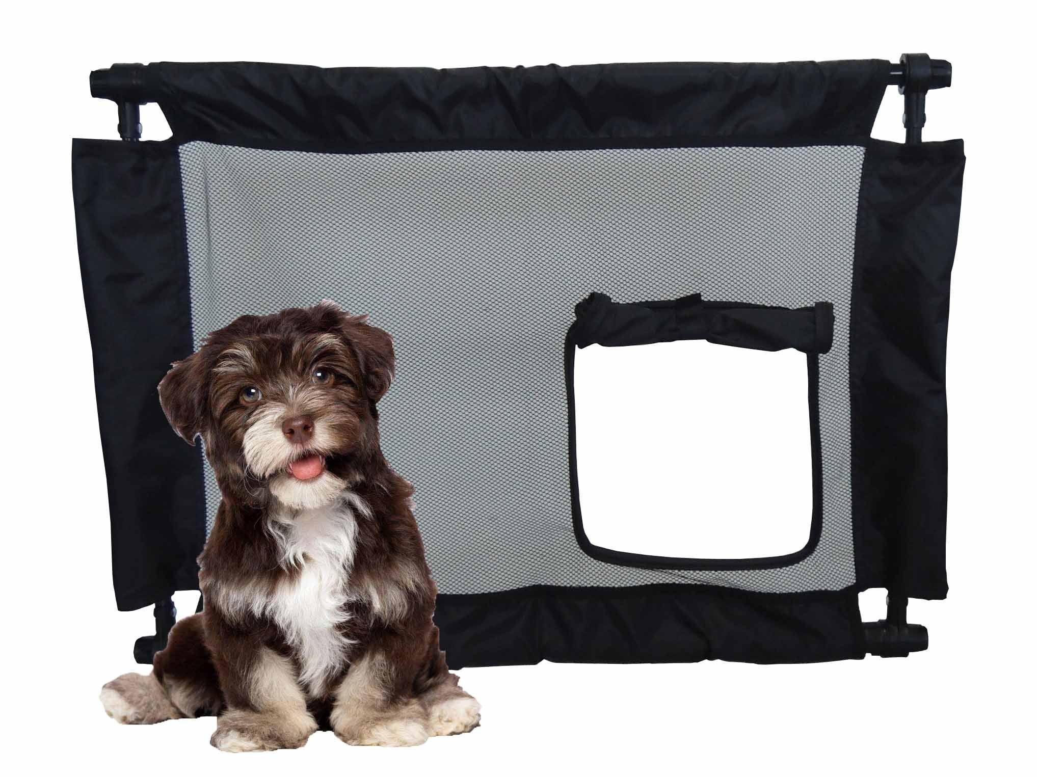 Pet Life Porta Gate Anti-Drilling Nylon Mesh Collapsible Folding Travel Safety Pet Cat Dog Gate w/ Zippered Entrance