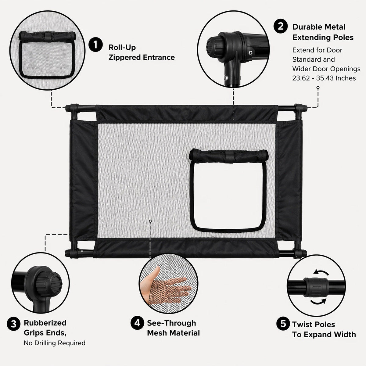 Pet Life Porta Gate Anti-Drilling Nylon Mesh Collapsible Folding Travel Safety Pet Cat Dog Gate w/ Zippered Entrance