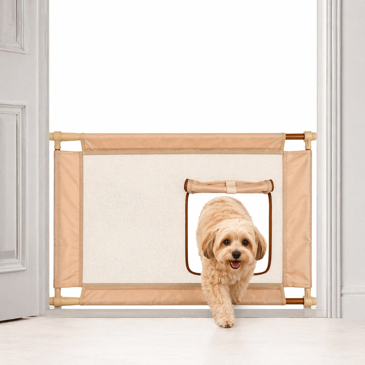 Pet Life Porta Gate Anti-Drilling Nylon Mesh Collapsible Folding Travel Safety Pet Cat Dog Gate w/ Zippered Entrance