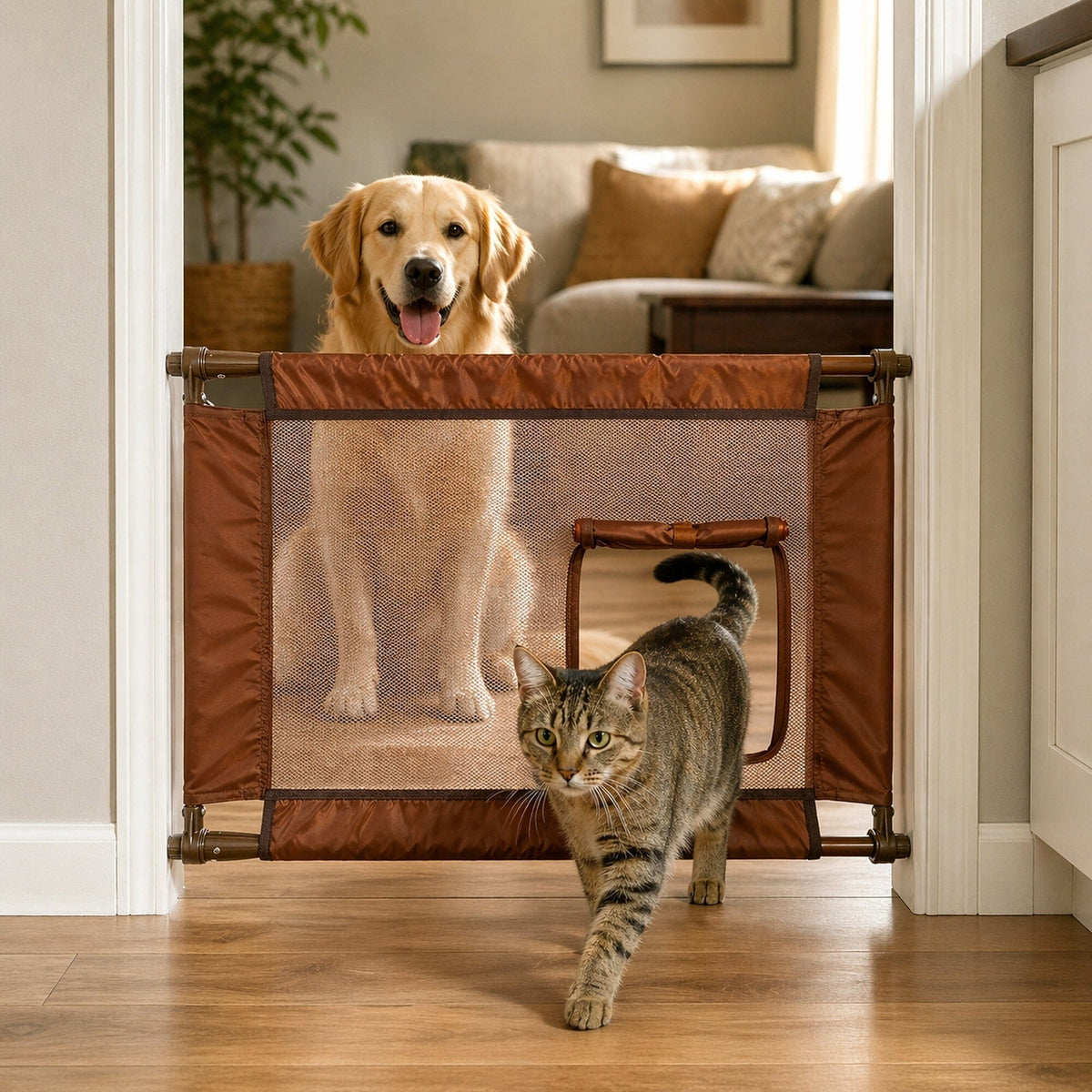 Pet Life Porta Gate Anti-Drilling Nylon Mesh Collapsible Folding Travel Safety Pet Cat Dog Gate w/ Zippered Entrance