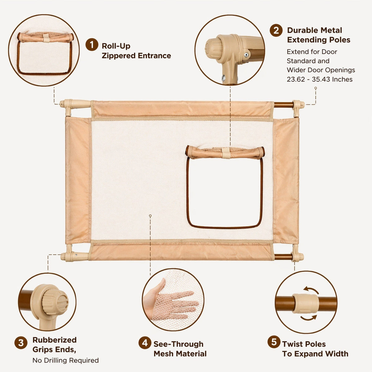 Pet Life Porta Gate Anti-Drilling Nylon Mesh Collapsible Folding Travel Safety Pet Cat Dog Gate w/ Zippered Entrance